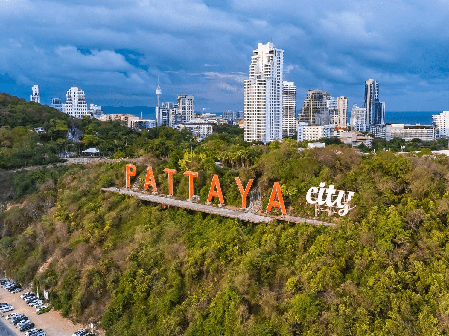 Pattaya City Sign on the slope of Buddha Hill in Pattaya, Thailand.